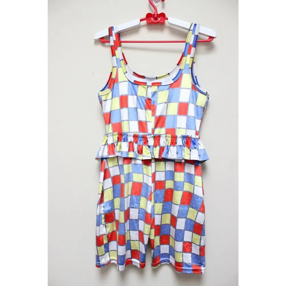 Fashion Brand Company Multicolor Checkerboard Ruffle Romper - Picture 3 of 4